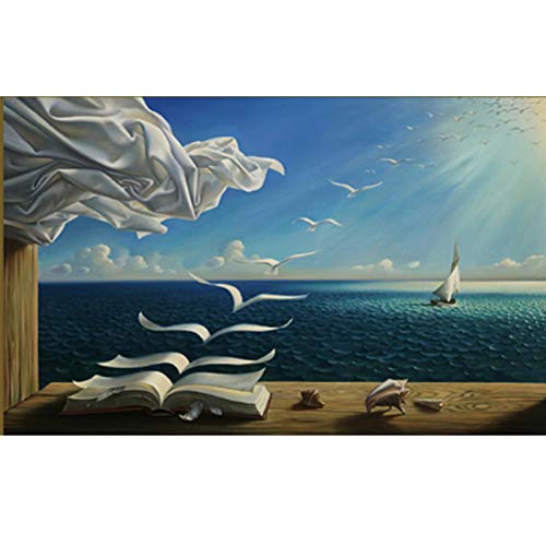 Salvador Dali lienzo arte impresión póster el libro de olas barco de vela Pop Art imagen decorativa lienzo pintura 70x105 cm marco