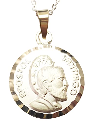 Sicuore Colgante Medalla Santiago Apóstol - Elaborada en Plata de Ley 925 - Diseño Religioso con Medalla de 20x20 mm - Cadena de 45 cm con Cierre de Reasa - Incluye Estuche