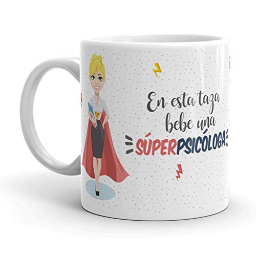 Kembilove Taza de Café Psicóloga – En esta taza bebe una Súper Psicóloga – Taza de Desayuno para la Oficina – Taza de Café para Profesionales de Superhéroes – Regalos Personalizados