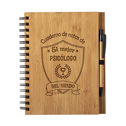 Planetacase Cuaderno de Notas el Mejor psicologo del Mundo - Libreta de Madera Natural con Boligrafo Regalo Original Tamaño A5